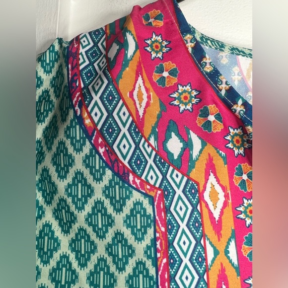 Urban CoCo Boho Print Tassel Toe Front Tunic Top/Dress size M Turquoise - Picture 13 of 14